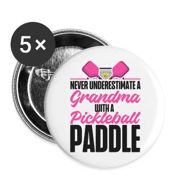 Pickleball Grandma Never - Buttons groß 56 mm (5er Pack) - Weiß - Vorne