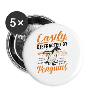 Easily distracted by Penguins Pinguin - Buttons groß 56 mm (5er Pack) - Weiß - Vorne