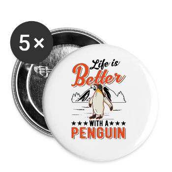 La vie est meilleure avec un pingouin - Lot de 5 grands badges (56 mm) - blanc - Devant
