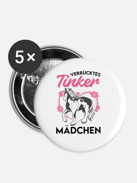 Verrücktes Tinker Mädchen Irish Tinker - Buttons groß 56 mm (5er Pack) - Weiß