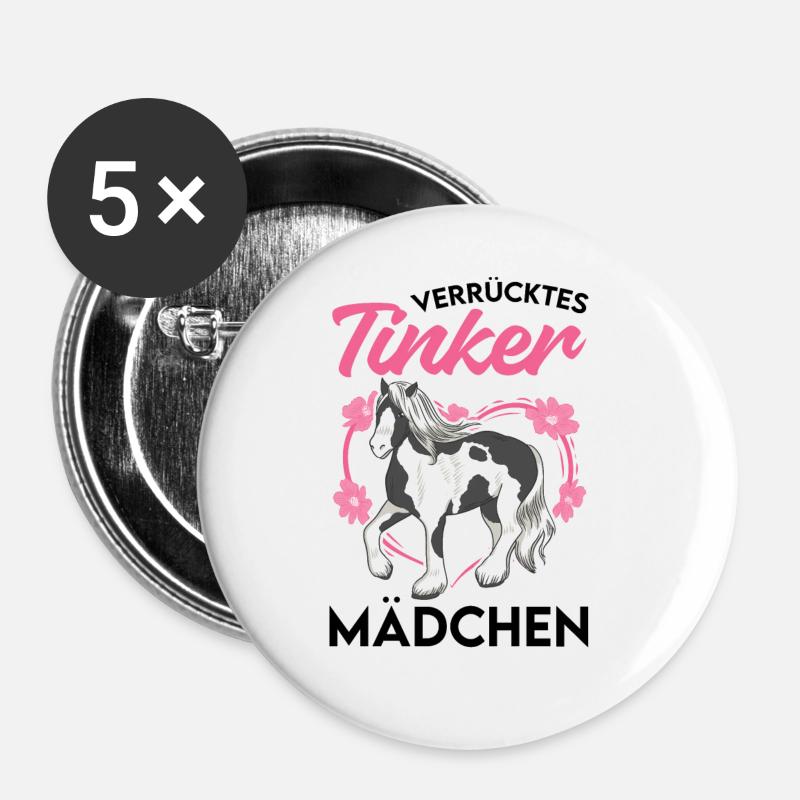 Verrücktes Tinker Mädchen Irish Tinker - Buttons groß 56 mm (5er Pack) - Weiß