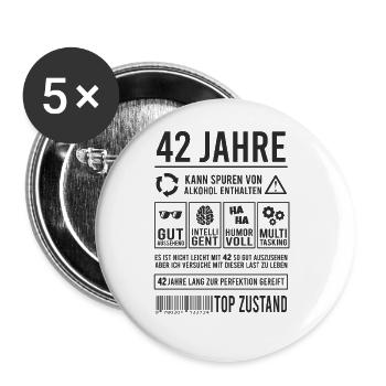42. Geburtstag Lustiges 42 Jahre Party - Buttons groß 56 mm (5er Pack) - Weiß - Vorne
