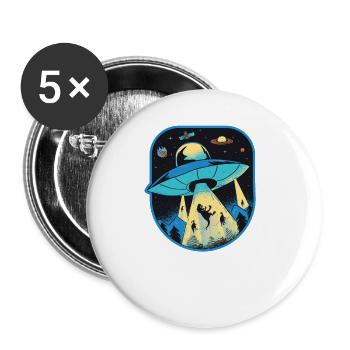 UFO Dinosaur, Alien Abduction - Buttons large 2.2''/56 mm (5-pack) - white - Front