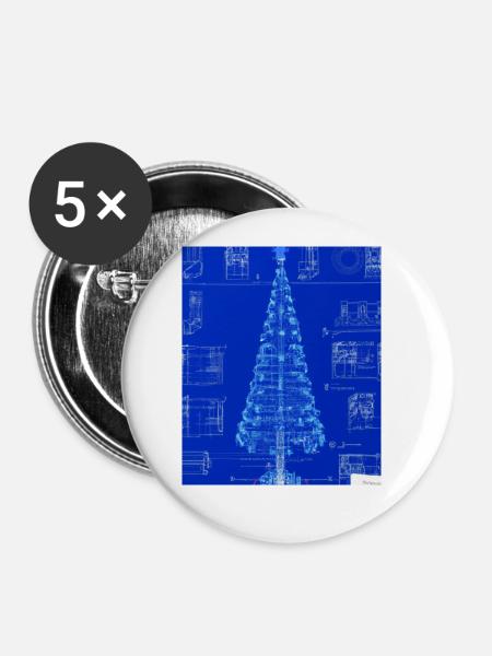 Weihnachten Weihnachtsbaum Schematic Blaupause - Buttons groß 56 mm (5er Pack) - Weiß