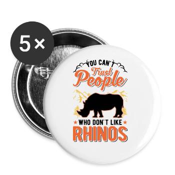 Nashorn Geschenk Rhino Rhinozeros - Buttons groß 56 mm (5er Pack) - Weiß - Vorne