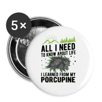 Cadeau de porc-épic Porcupine - Lot de 5 grands badges (56 mm) - blanc - Devant