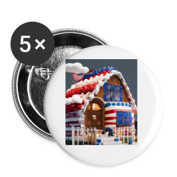 Amerikanisches Weihnachten Lebkuchenhaus Mit US - Buttons groß 56 mm (5er Pack) - Weiß - Vorne