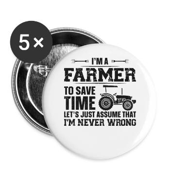 Farming Farmer Vintage Tractor I'm - Buttons large 2.2''/56 mm (5-pack) - white - Front