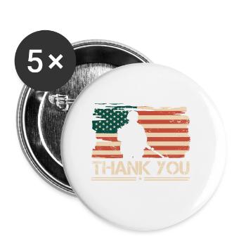 American Flag Thank you Veterans Proud Veteran USA - Buttons large 2.2''/56 mm (5-pack) - white - Front