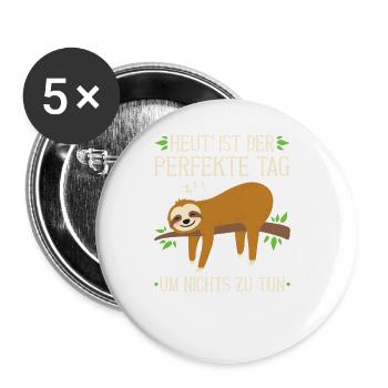 Faultier Nichts Tun Sloth Langschläfer Nachthemd - Buttons groß 56 mm (5er Pack) - Weiß - Vorne