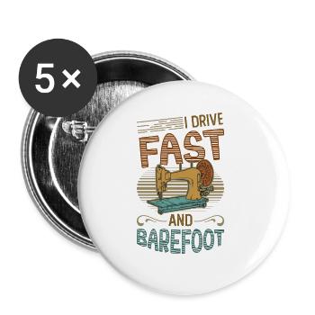 I drive fast and barefoot sewing machine Sewer - Buttons large 2.2''/56 mm (5-pack) - white - Front