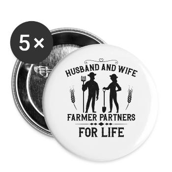 Agriculteur Agriculteur Mari Femme - Lot de 5 grands badges (56 mm) - blanc - Devant