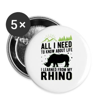 Nashorn Geschenk Rhino Rhinozeros - Buttons groß 56 mm (5er Pack) - Weiß - Vorne