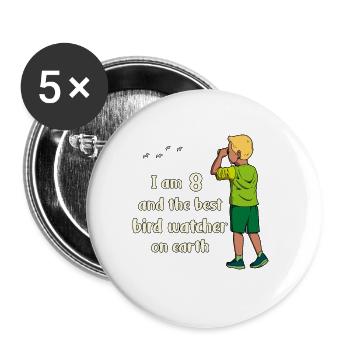 Ich bin 8 - Jungen Vogelbeobachtung - Buttons groß 56 mm (5er Pack) - Weiß - Vorne