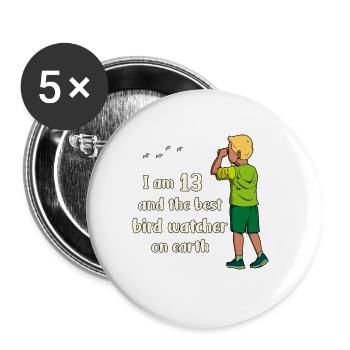 I'm 13 - Boy Birdwatching - Buttons large 2.2''/56 mm (5-pack) - white - Front