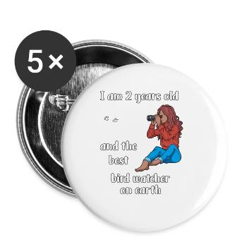 I'm 2 - Girl Bird Watching - Buttons large 2.2''/56 mm (5-pack) - white - Front