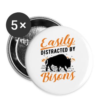 Facilement distrait par les bisons Buffle d’eau Buffle - Lot de 5 grands badges (56 mm) - blanc - Devant