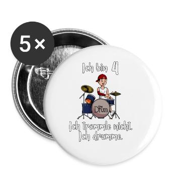 Ich bin 4 - Jungen Schlagzeuger - Buttons groß 56 mm (5er Pack) - Weiß - Vorne