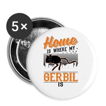 Zuhause ist wo mein Gerbil ist Rennmaus - Buttons groß 56 mm (5er Pack) - Weiß - Vorne