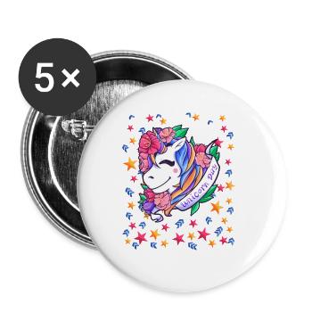 Journée de la licorne pour les enfants, les filles et les femmes - Lot de 5 grands badges (56 mm) - blanc - Devant