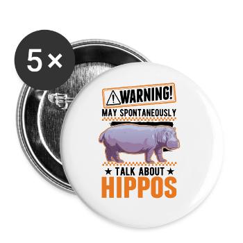 Warning Hippo Hippo Hippo Hippo - Buttons large 2.2''/56 mm (5-pack) - white - Front