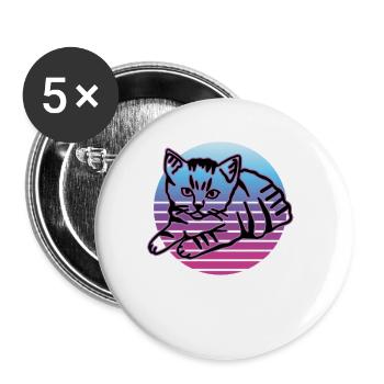 Retro Katze Grafik Katze für Katzenbesitzer - Buttons groß 56 mm (5er Pack) - Weiß - Vorne
