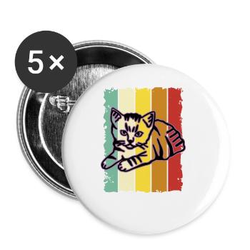 Retro Katze Grafik Katze für Katzenbesitzer - Buttons groß 56 mm (5er Pack) - Weiß - Vorne