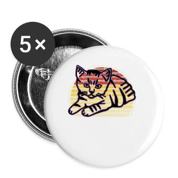 Retro Katze Grafik Katze für Katzenbesitzer - Buttons groß 56 mm (5er Pack) - Weiß - Vorne