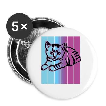 Retro Katze Grafik Katze für Katzenbesitzer - Buttons groß 56 mm (5er Pack) - Weiß - Vorne