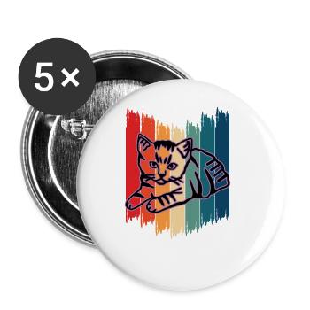 Retro Cat Graphic Cat for Cat Owners - Buttons large 2.2''/56 mm (5-pack) - white - Front