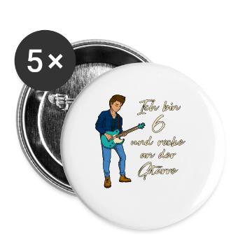 Ich bin 6 - Jungen Gitarrist - Buttons groß 56 mm (5er Pack) - Weiß - Vorne