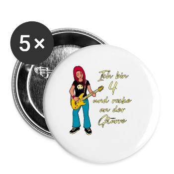 Ich bin 4 - Mädchen Gitarrist - Buttons groß 56 mm (5er Pack) - Weiß - Vorne