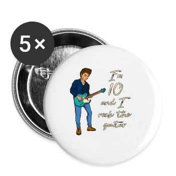 Ich bin 10 - Jungen Gitarrist - Buttons groß 56 mm (5er Pack) - Weiß - Vorne
