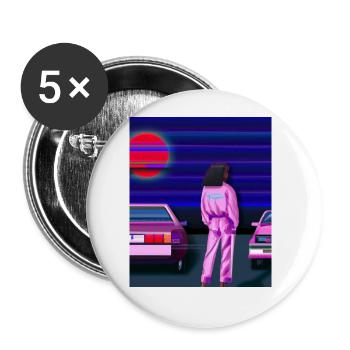 Vaporwave Esthétique Synthwave Car Anime Fille - Lot de 5 grands badges (56 mm) - blanc - Devant