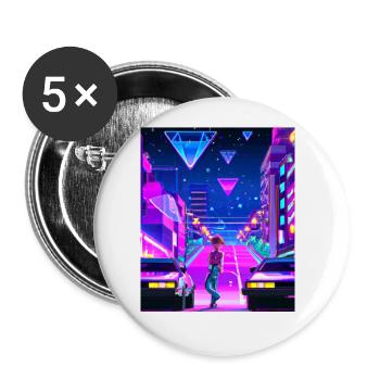 Vaporwave Esthétique Synthwave City Anime Girl - Lot de 5 grands badges (56 mm) - blanc - Devant