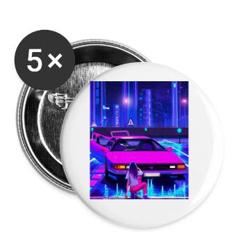 Vaporwave Esthétique Synthwave Car Anime Fille - Lot de 5 grands badges (56 mm) - blanc - Devant