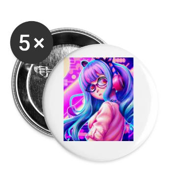 Pastel Aesthetic Nerd Anime Girl - Buttons large 2.2''/56 mm (5-pack) - white - Front