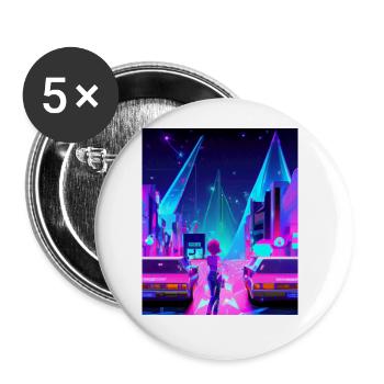 Vaporwave Esthétique Synthwave City Anime Girl - Lot de 5 grands badges (56 mm) - blanc - Devant