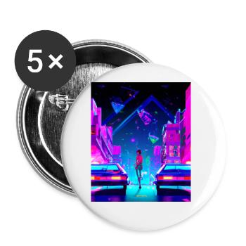 Vaporwave Esthétique Synthwave City Anime Girl - Lot de 5 grands badges (56 mm) - blanc - Devant