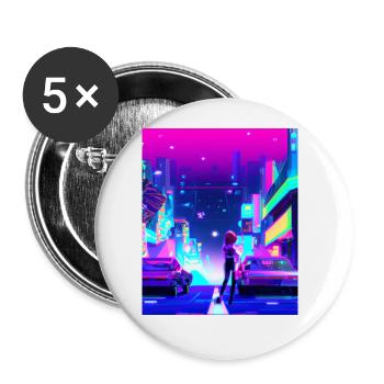Vaporwave Esthétique Synthwave City Anime Girl - Lot de 5 grands badges (56 mm) - blanc - Devant