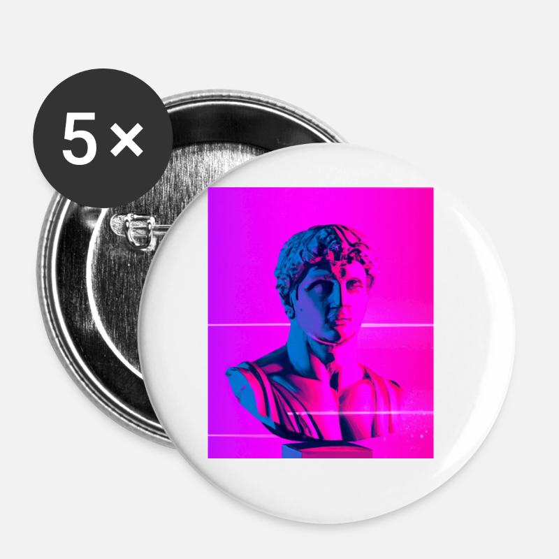 Vaporwave Statue Roman Bust - Buttons large 2.2''/56 mm (5-pack) - white