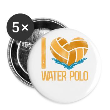 Water Polo Heart Vintage I Love - Buttons groß 56 mm (5er Pack) - Weiß - Vorne