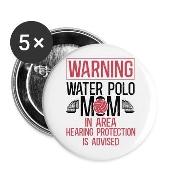 Water Polo Mom Vintage Warning - Buttons groß 56 mm (5er Pack) - Weiß - Vorne