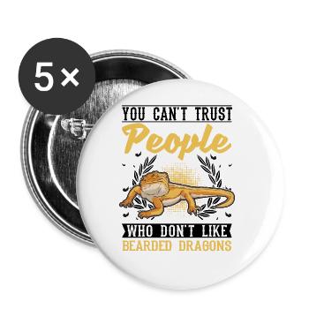 Bearded Dragon Gift Bearded Dragon Pogona - Buttons large 2.2''/56 mm (5-pack) - white - Front