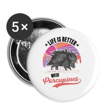 Life is better with Porcupine Porcupine - Buttons large 2.2''/56 mm (5-pack) - white - Front