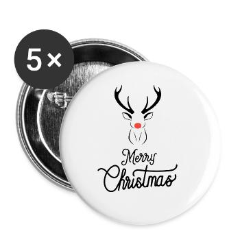 Christmas reindeer with red nose - Buttons large 2.2''/56 mm (5-pack) - white - Front