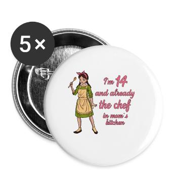 J’ai 14 ans - Girl Chef - Lot de 5 grands badges (56 mm) - blanc - Devant