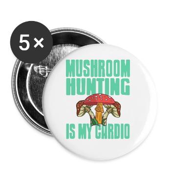 Mushroom Hunting Is My Cardio Retro Funny Mycology - Buttons large 2.2''/56 mm (5-pack) - white - Front