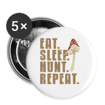 Eat Sleep Hunt Repeat Cool Retro Mushroom Hunter - Buttons groß 56 mm (5er Pack) - Weiß - Vorne
