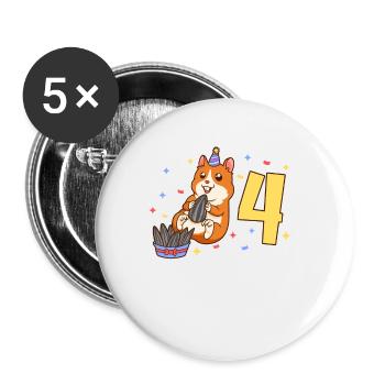 With hamster - children's birthday 4 years - Buttons large 2.2''/56 mm (5-pack) - white - Front